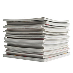 A tall stack of white paper documents and reports with slightly curved pages isolated on transparent background