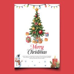 watercolor vector merry christmas party poster template