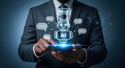 Artificial intelligence ai chatbot concept businessman using smartphone for communication app