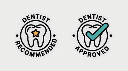 Dentist Recommended and Approved Badges for Oral Care and Dental Health representing Professional Trust and Assurance in Dental Products and Services