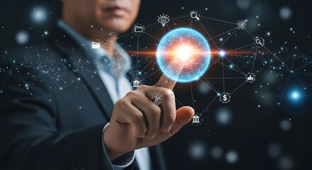 Businessman touching digital interface modern technology network connection concept design 92