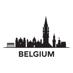 Fototapeta premium Vector Belgium skyline. Travel Belgium famous landmarks. Business and tourism concept for presentation, banner, web site. Vector black silhouette. with white background