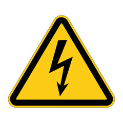 High voltage danger sign in yellow triangle with black border and lightning bolt symbol safety first electrical hazard icon