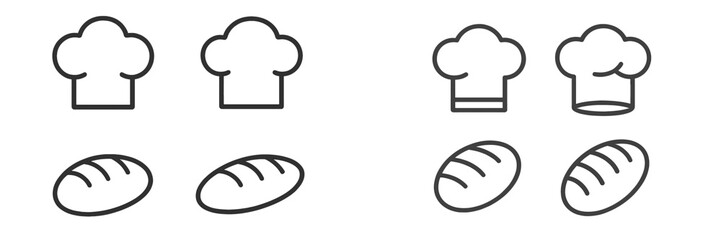 Icons of chefs hats and loaves of bread representing culinary arts and baking