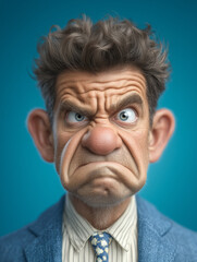 Fototapeta premium Angry cartoon man in a suit, close-up