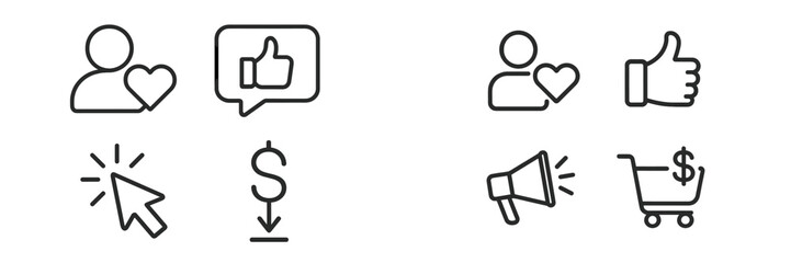 Icons depicting social media engagement and online shopping activities shared on a digital interface