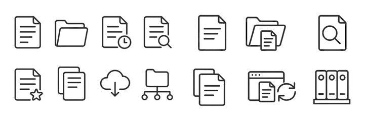 Document management icons representing organization, categorization, and productivity in an office environment