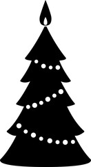 Christmas tree shaped candle silhouette.
Holiday Home candle Decoration black icon isolated.
Transparent background. svg.