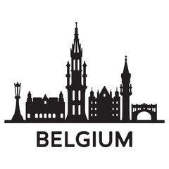 Fototapeta premium Vector Belgium skyline. Travel Belgium famous landmarks. Business and tourism concept for presentation, banner, web site. Vector black silhouette. with white background