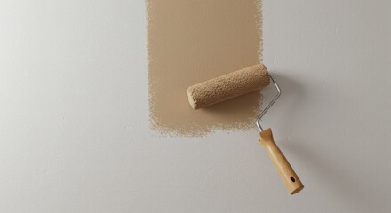 Painting a Wall: Paint Roller Applying Brown Paint