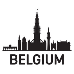 Naklejka premium Vector Belgium skyline. Travel Belgium famous landmarks. Business and tourism concept for presentation, banner, web site. Vector black silhouette. with white background