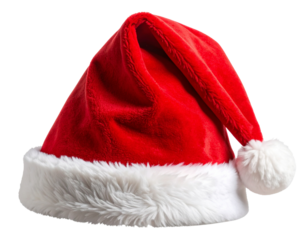 Gorro de Natal Vermelho com Pompom Branco Caído para Trás, Vista Lateral Direita, isolado em fundo transparente – AI Gerado