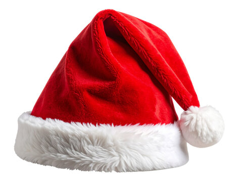 Gorro de Natal Vermelho com Pompom Branco Ca&iacute;do para Tr&aacute;s, Vista Lateral Direita, isolado em fundo transparente &ndash; AI Gerado
