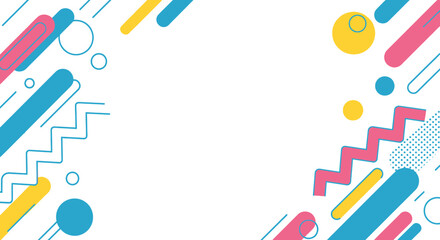 Abstract geometric design with colorful shapes and patterns on a white background, creating a vibrant visual.