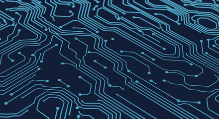 Abstract image of a blue circuit board pattern on a dark background, resembling technology and connectivity.