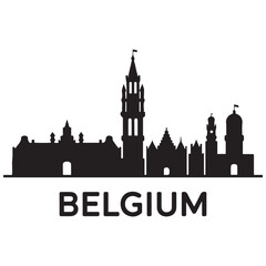 Fototapeta premium Vector Belgium skyline. Travel Belgium famous landmarks. Business and tourism concept for presentation, banner, web site. Vector black silhouette. with white background