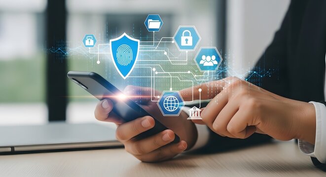 Mobile security concept with fingerprint scan for secure access and data protection online now - Powered by Adobe