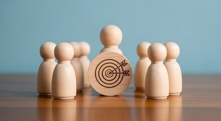 Target audience wooden figures team achievement business goal strategy and teamwork concept