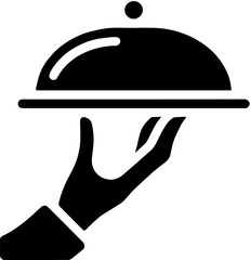 waiter holding tray,Hand holding tray with lid engraving woodcut illustration,Vector dish icon. illustration of a restaurant waiter's hand symbol carrying food.