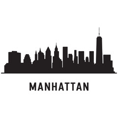 Obraz premium Manhattan skyline silhouette. Black Manhattan NYC city. Vector black silhouette. with white background
