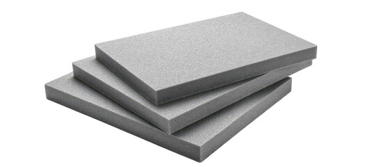 3 pieces of gray-colored foam panels isolated on a white background, png, transparent