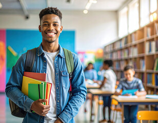 portrait of smiling student in library