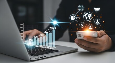 Business growth analysis and financial planning with data analytics and technology tools