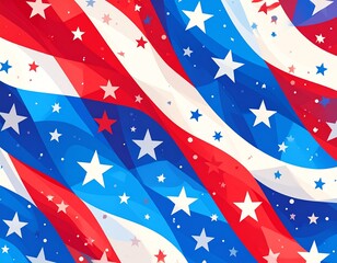 Obraz premium Abstract design featuring red, white, and blue stripes with white stars, evoking an American flag theme.