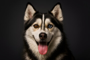 Obraz premium Portrait of Siberian Husky Dog with Heterochromia Eyes and Tongue Out Against Natural Background
