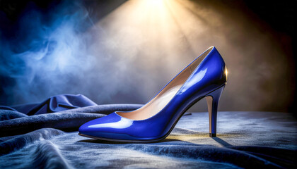 Blue Patent Opera Pump on Velvet Fabric