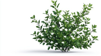 Obraz premium A meticulously detailed PNG rende showcases a lush flowe bush with delicate white blossoms and vibrant green leaves perfect for design elements and transparent background