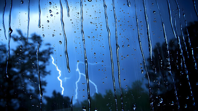 Stormy Night View Through Rain-Streaked Window