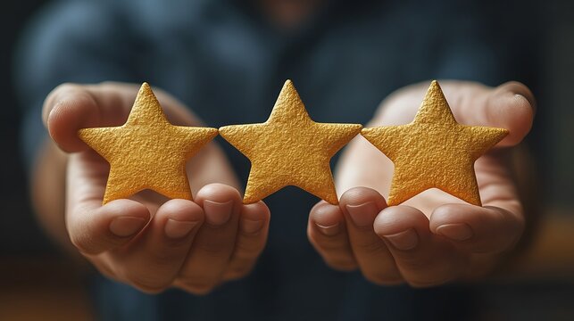 Three gold stars held in hands.