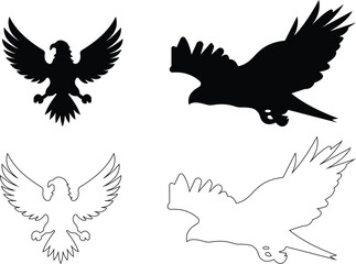 Eagle Vector Illustration icon set, Black and White Silhouettes. Different Eagle Poses, Perfect for Logos, Designs, and More. bald eagle powerful wings spread wide soaring on transparent background