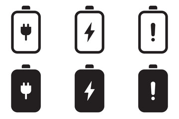 Battery charging icon. Battery charge indicator icons. Isolated smartphone battery level icons collection. Batteries status symbols. Loading battery concept. Ui element : full, low, empty energy. 