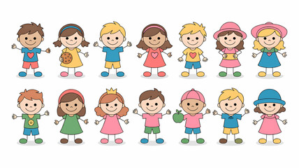 set of funny cartoon child girls and boys vector