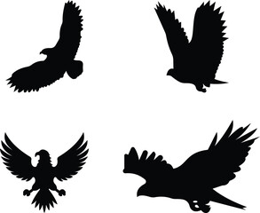Eagle Vector Illustration icon set, Black and White Silhouettes. Different Eagle Poses, Perfect for Logos, Designs, and More. bald eagle powerful wings spread wide soaring on transparent background
