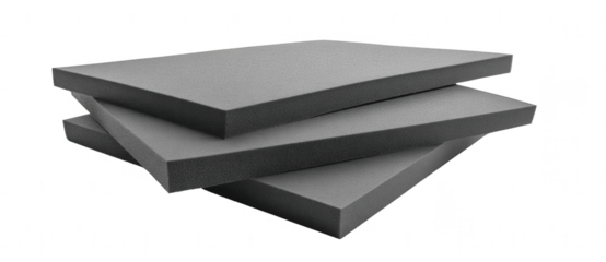 3 pieces of gray-colored foam panels isolated on a white background, png, transparent