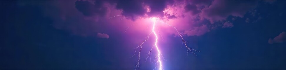 Dramatic Lightning Strike Illuminates Night Sky During Powerful Thunderstorm