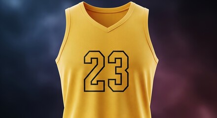 A vibrant yellow basketball jersey with the number twenty-three displayed in black, ready for a