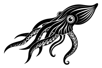 Fototapeta premium Vector cuttlefish illustration with patterned body and marine detail