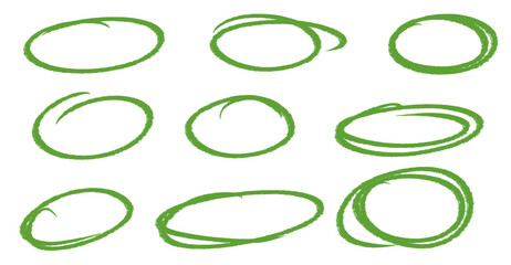 Set of green circles for note-taking, annotations, presentations etc. Collection of circles with transparent png background 