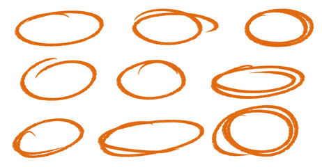 Set of orange circles for note-taking, annotations, presentations etc. Collection of circles with transparent png background 
