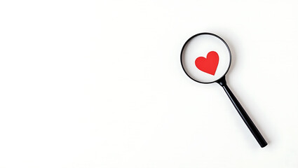 Magnifying glass over red heart symbol love search 1