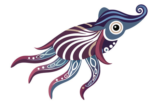 Intricate cuttlefish vector with realistic textures and wavy arms