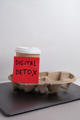Technology concept - words of digital detox digital gadgets. Concept of social media addiction. Stop using digital gadgets at home and outside of work hours.
