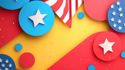 Naklejka premium Geometric Stars and Stripes Composition: An eye-catching, abstract composition features the iconic stars and stripes in a bold, vibrant design.