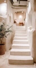 Whitewashed staircase in a cozy interior space.