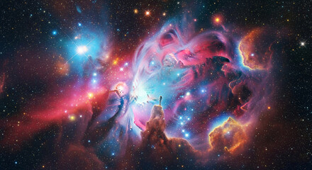 Obraz premium Vibrant Nebula Starburst Art - Stunning Digital Wallpaper for Cosmic Decor
