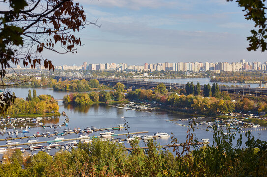 Autumn View of Kyiv Cityscape and Dnipro River